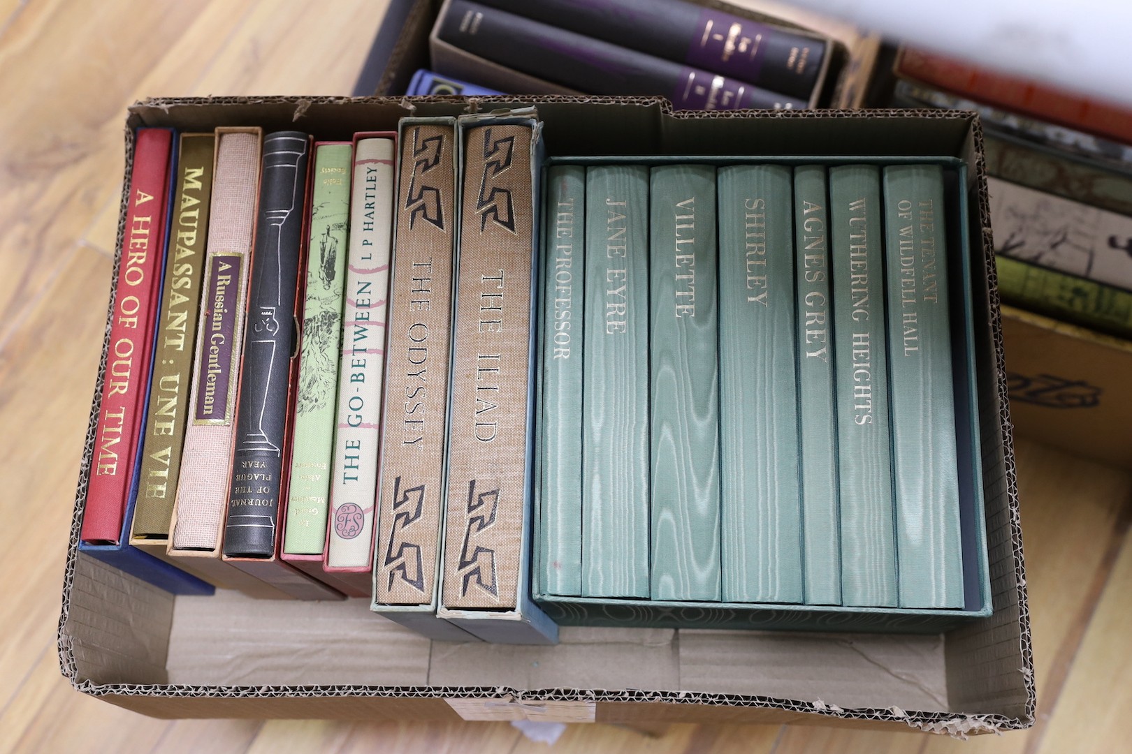 Folio Society - a collection of approximately 45 classics, to include Graham Greene, Canterbury Tales, etc., mostly mint, in slip cases, in five boxes